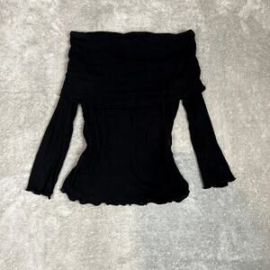 Zara Off-Shoulder Top Womens S Black Stretchy Mesh Ruffle Goth